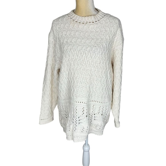 Coldwater Creek Sweaters - Coldwater Creek Cream Fisherman Knit Sweater Cotton Blend‎ Crew Neck Large